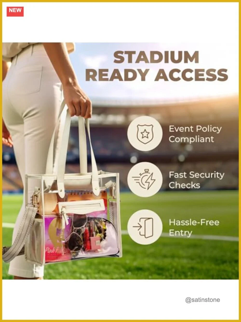 Clear Stadium Approved Tote Bag for Women - Transparent PVC Travel Beach Work